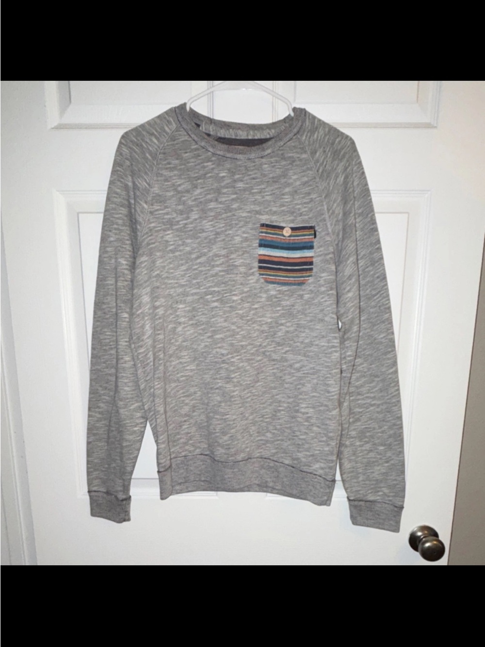 Hollister Gray Crewneck Sweatshirt with Multicolor Striped Pocket